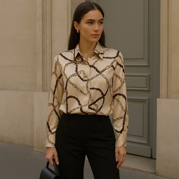 NWT Industry Republic Clothing Satin Chain Print Blouse S - Picture 1 of 15